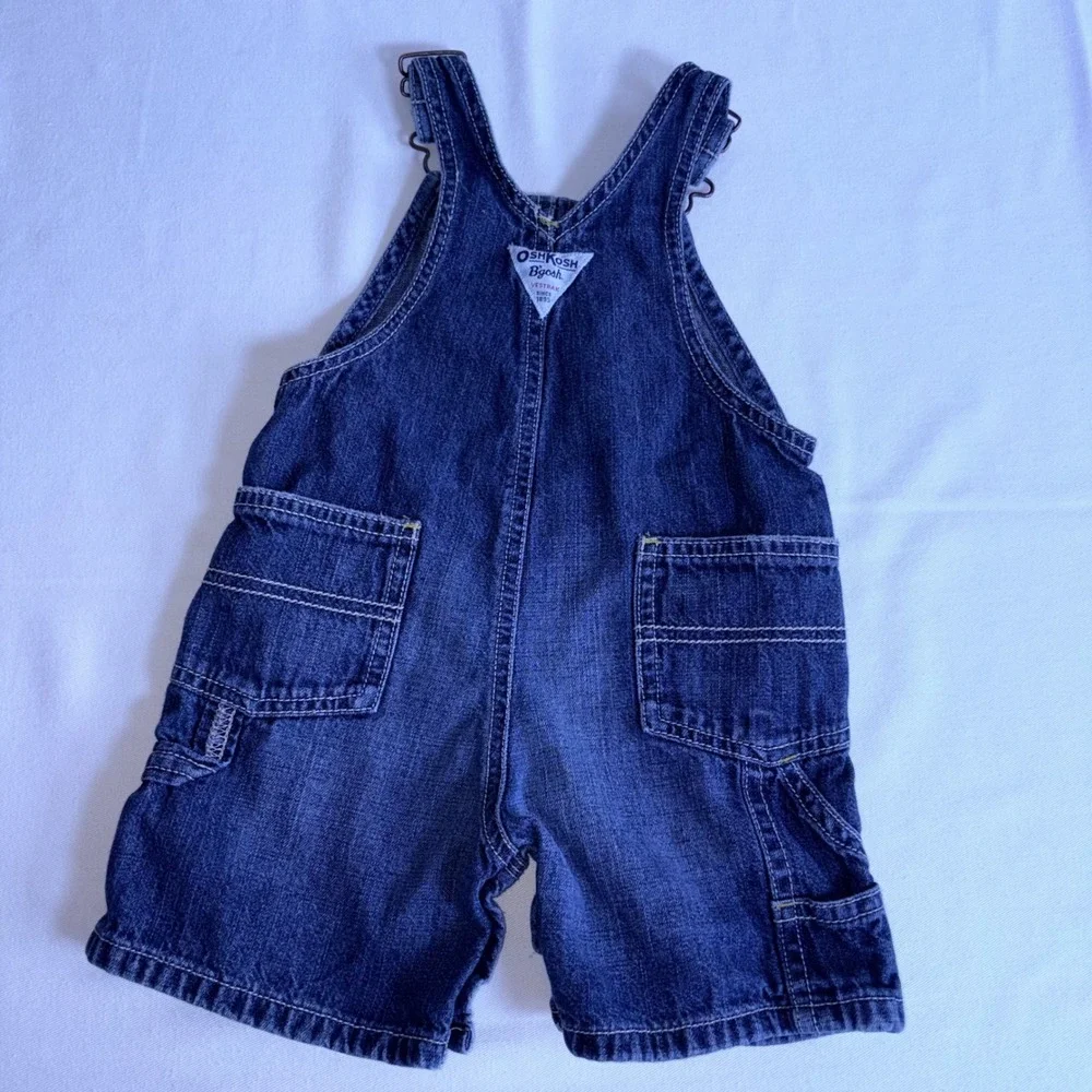 OshKosh B'gosh Denim Shortalls 18 Months Blue good Vestbak Cargo Pockets